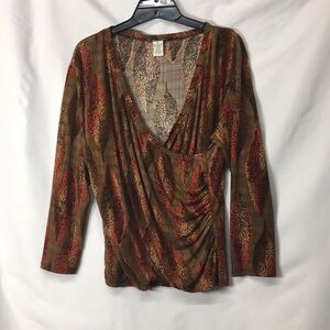 For The Republic Women’s Wrap-Style V-Neck Leaf Blouse Size M Like-NEW